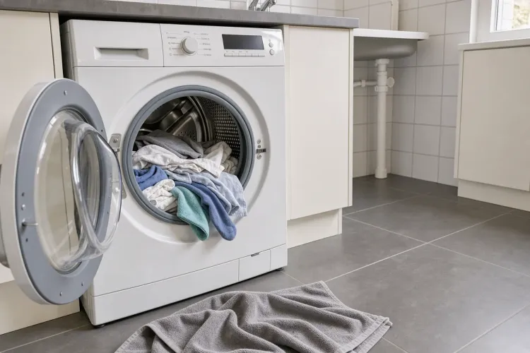 Witte wasmachine in een lichte wasruimte