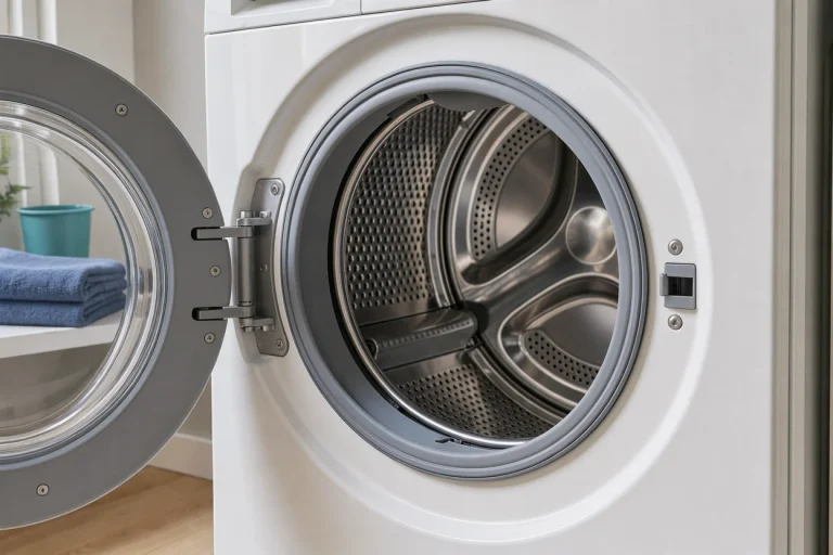 Deursluiting en rubber rand van een open was-droogcombinatie