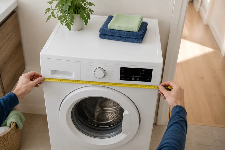 Meetlint langs de breedte van een wasmachine