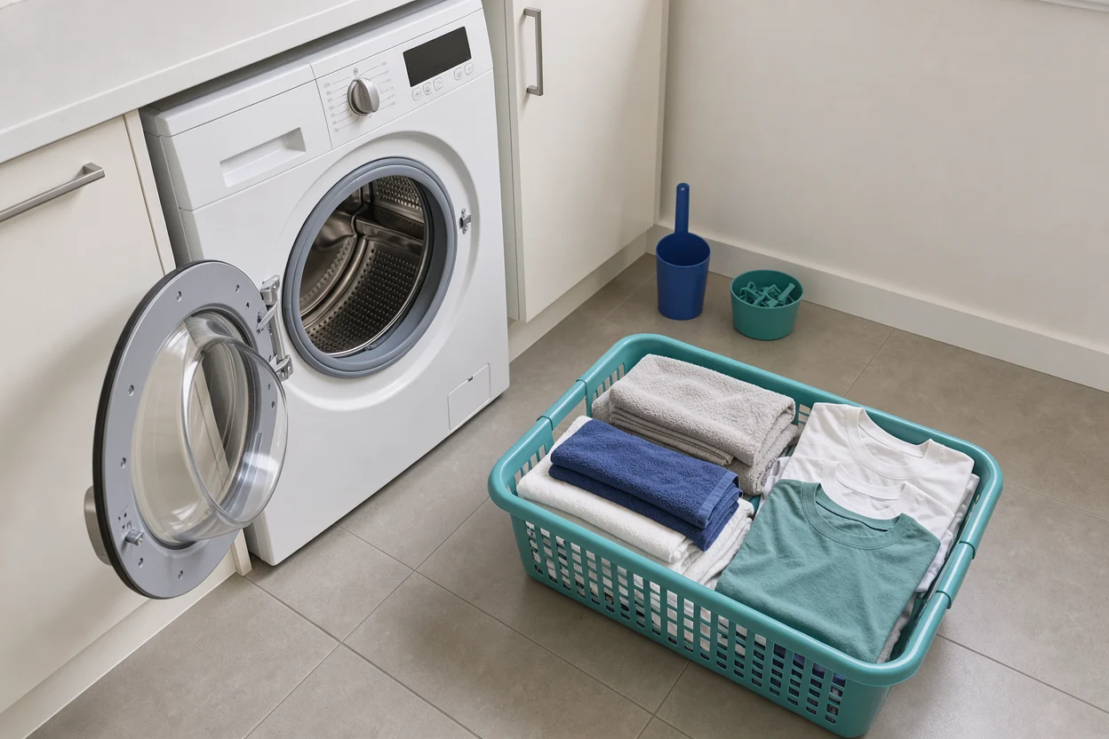 Gesorteerde katoenen handdoeken en shirts voor een eco-was