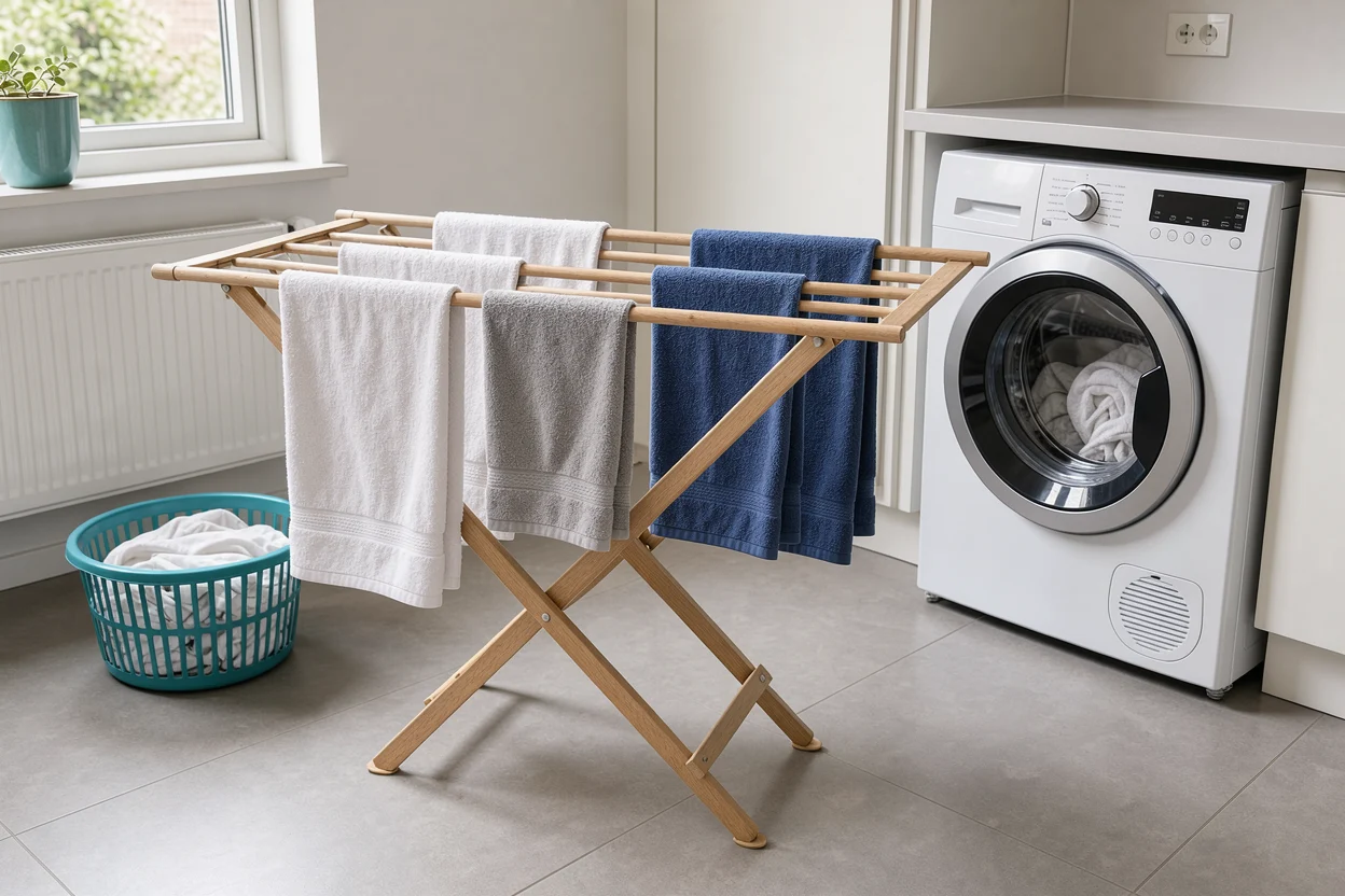 Droogrek met katoenen was naast een moderne wasdroger