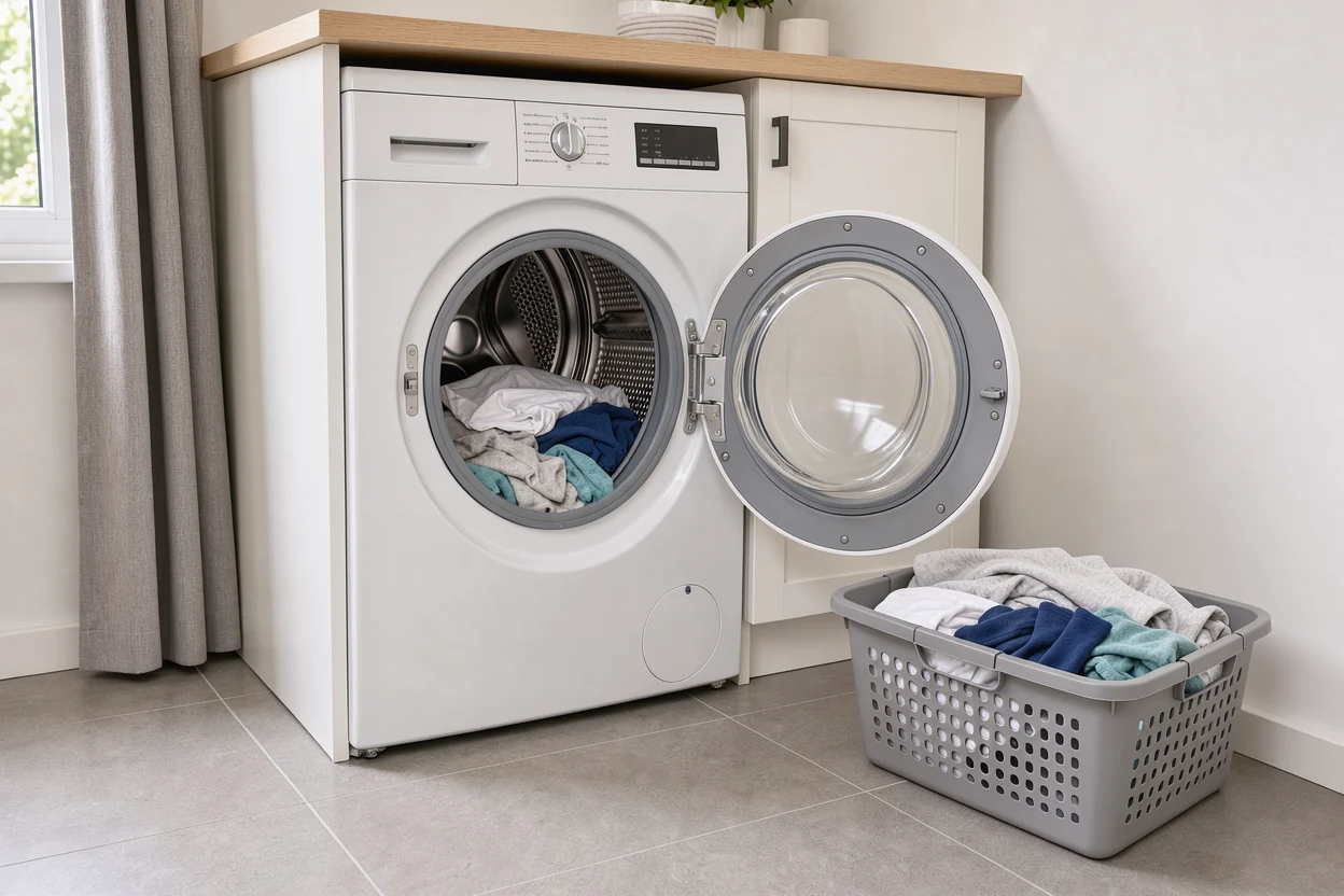 Kleine lading wasgoed in de trommel om apart te drogen