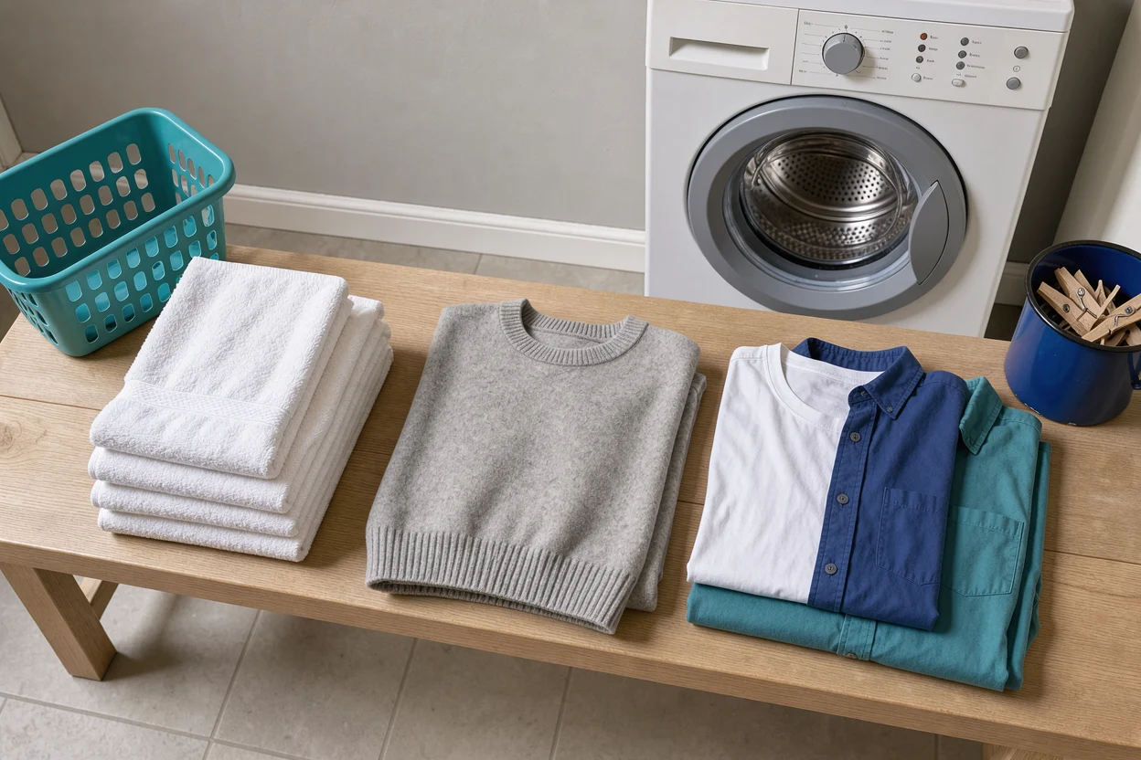 Op stofsoort gesorteerde kleding voor wassen en drogen