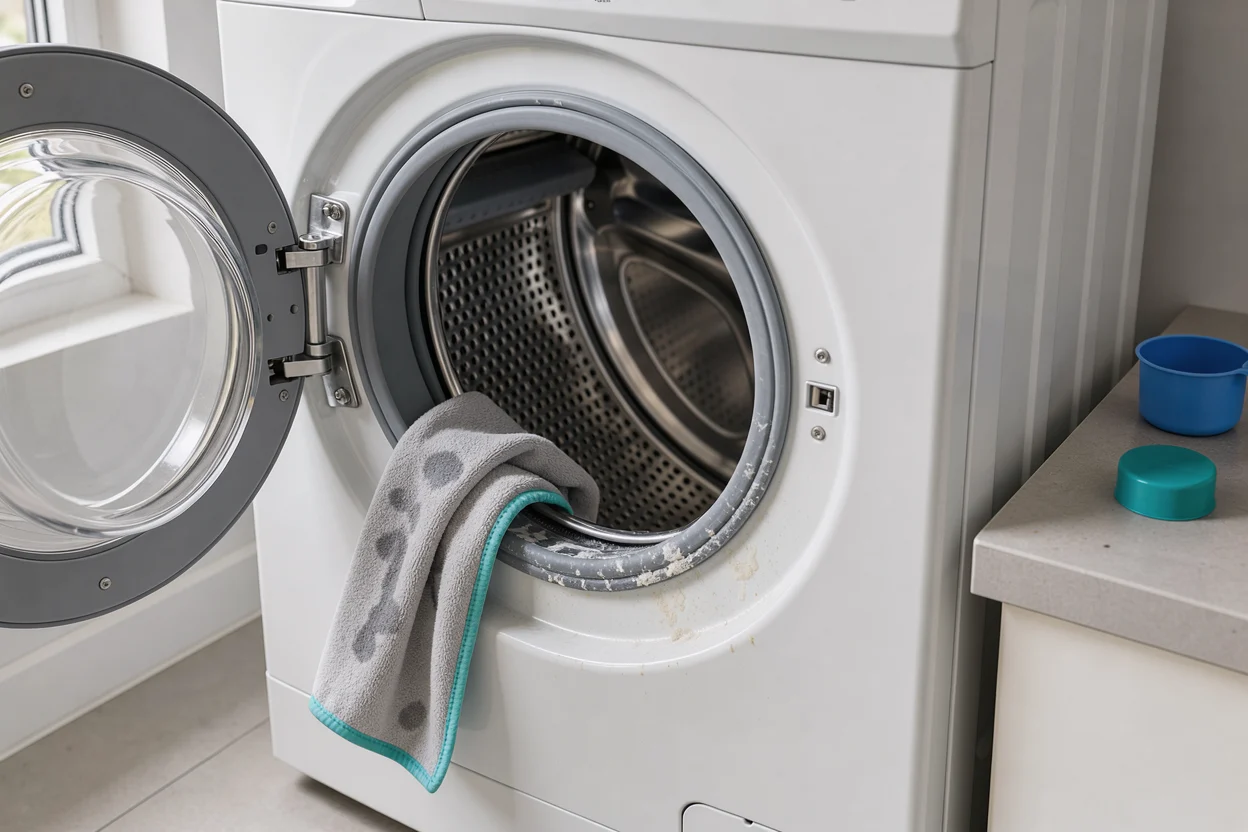 Zeepresten bij het deurrubber van een wasmachine