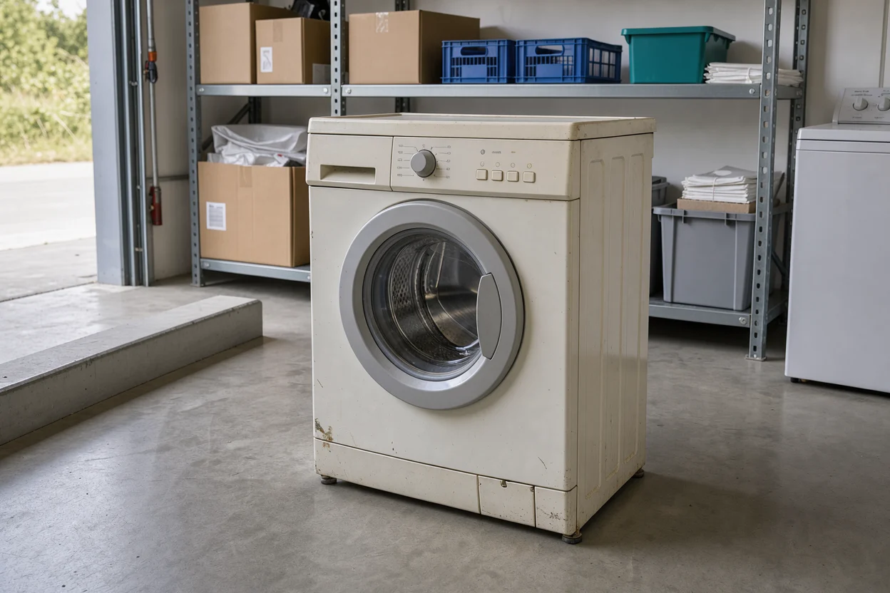 Oude wasmachine op een inzamelplek