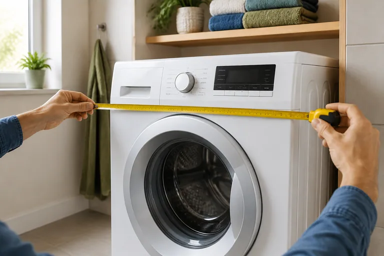 Meetlint langs de breedte van een wasmachine
