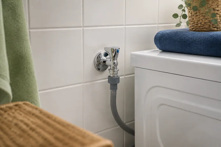 Watertoevoerslang aangesloten op een wasmachinekraan