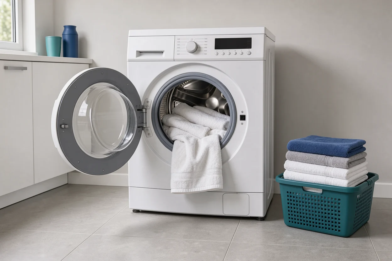 Katoenen handdoeken bij een wasmachine