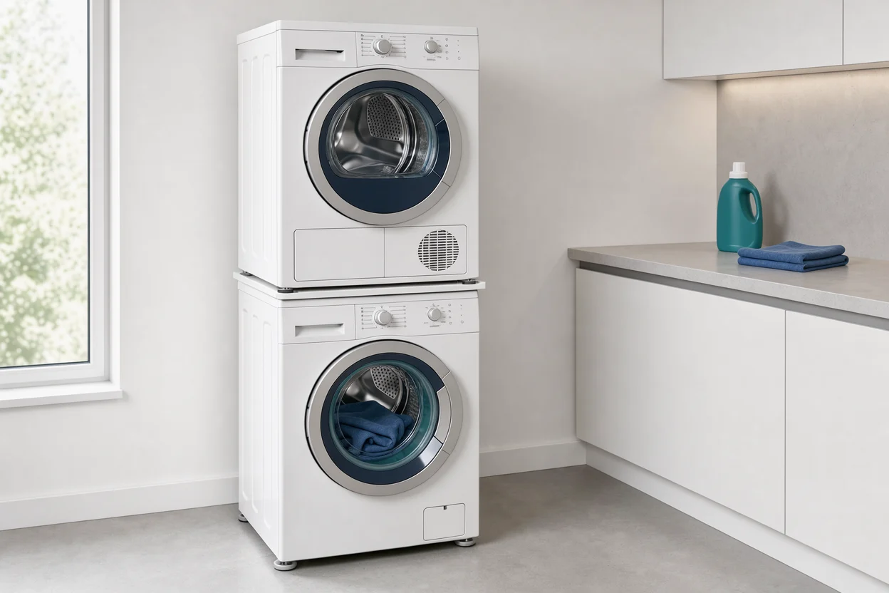 Wasmachine met een droger erboven