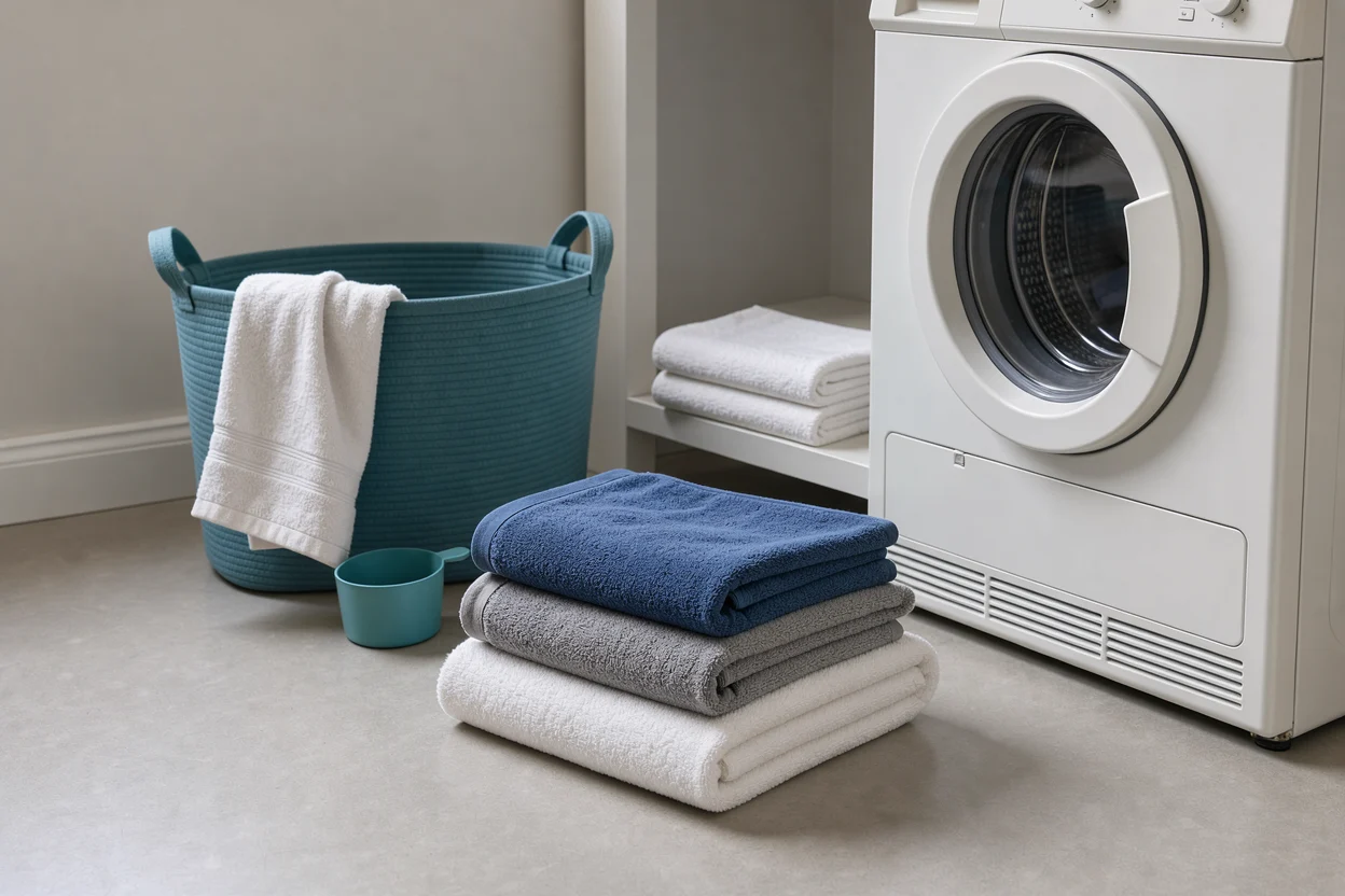 Handdoeken en wasmand bij een droger