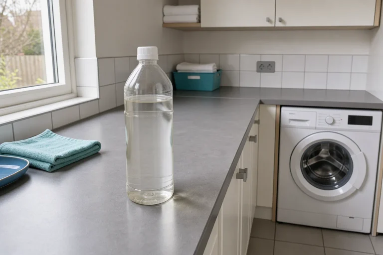 Gesloten fles naast een wasmachine