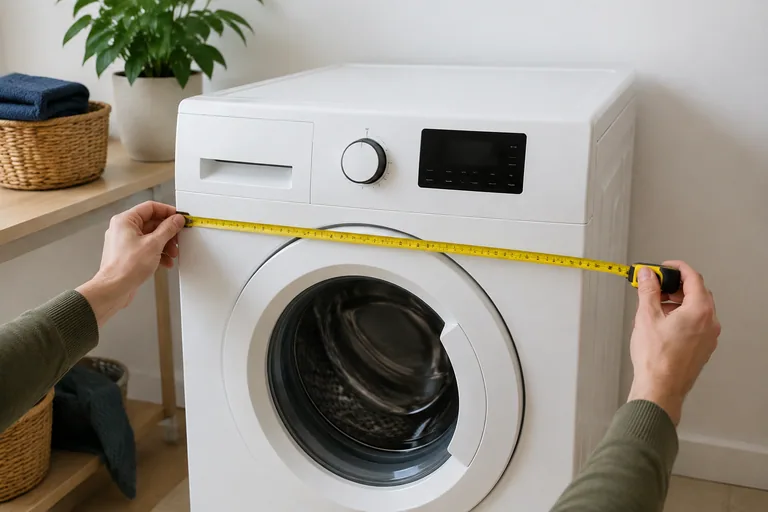 Meetlint langs de breedte van een wasmachine