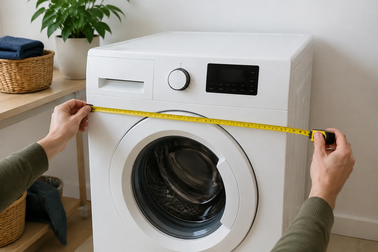 Meetlint langs de breedte van een wasmachine
