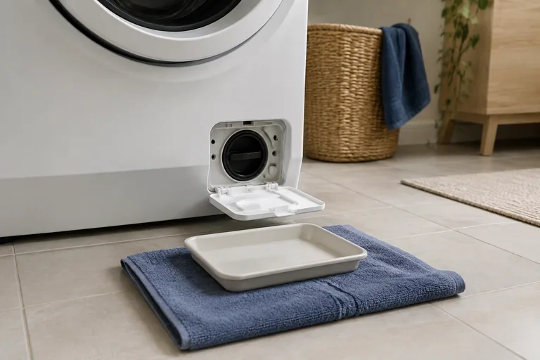 Opvangbak en doek bij het pompfilter van een wasmachine
