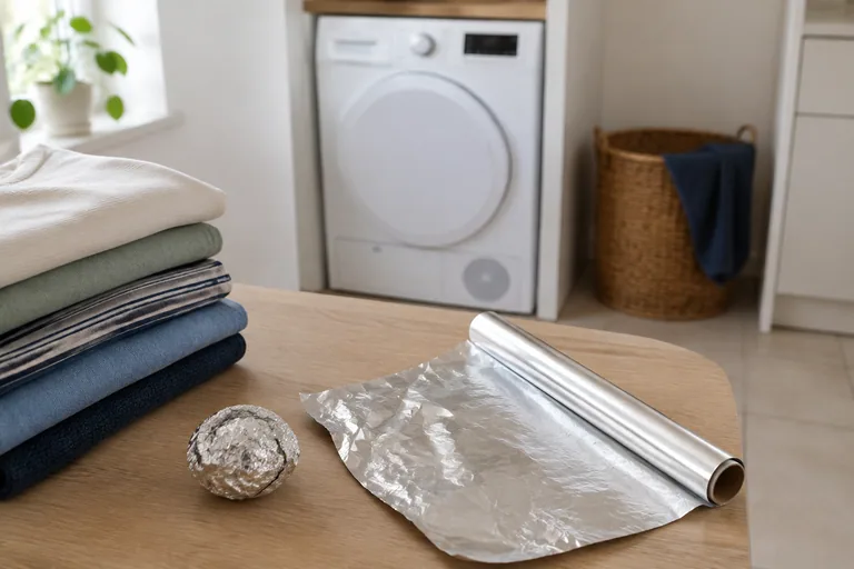 Aluminiumfolie op een werkblad bij wasgoed