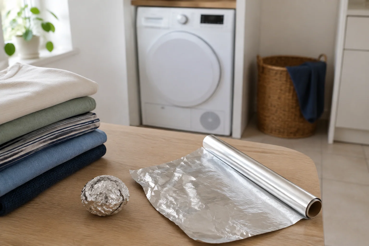 Aluminiumfolie op een werkblad bij wasgoed