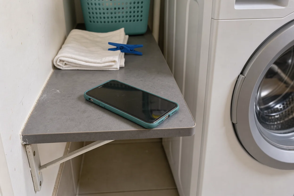 Smartphone naast het bedieningspaneel van een wasdroger