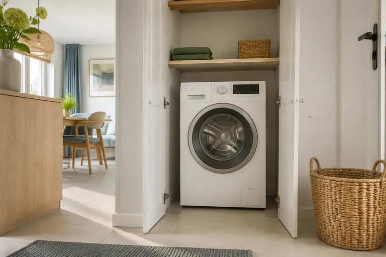 Compacte wasdroogcombinatie in een open waskast