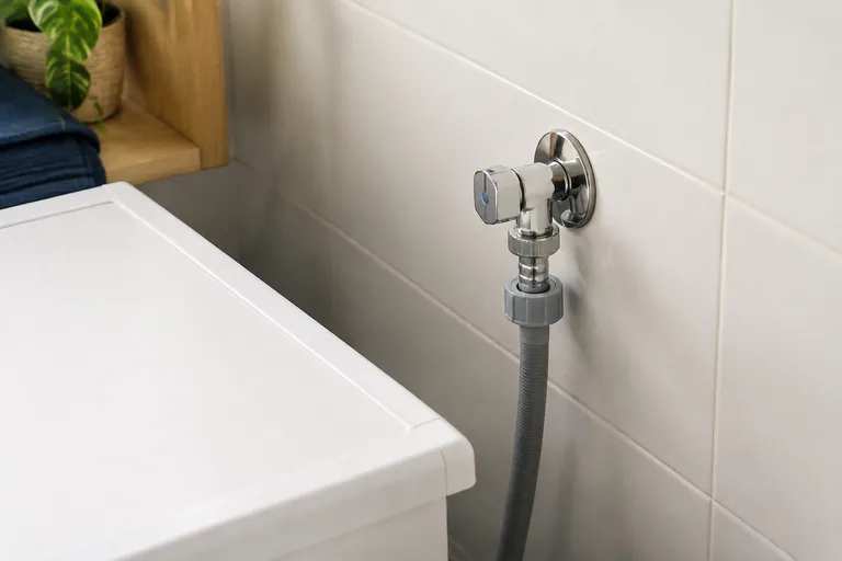 Watertoevoerslang aangesloten op een wasmachinekraan