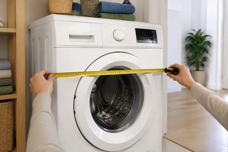 Meetlint langs de breedte van een wasmachine