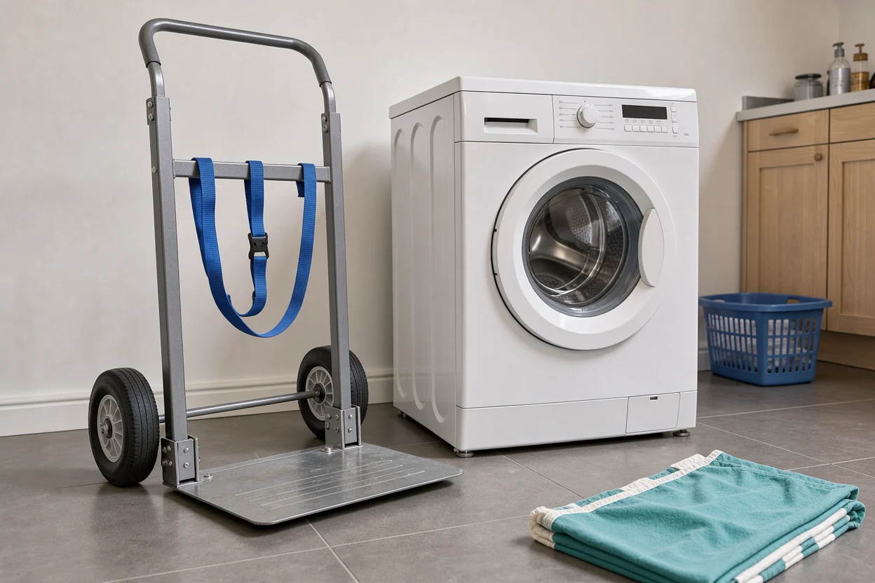 Steekwagen naast een wasmachine