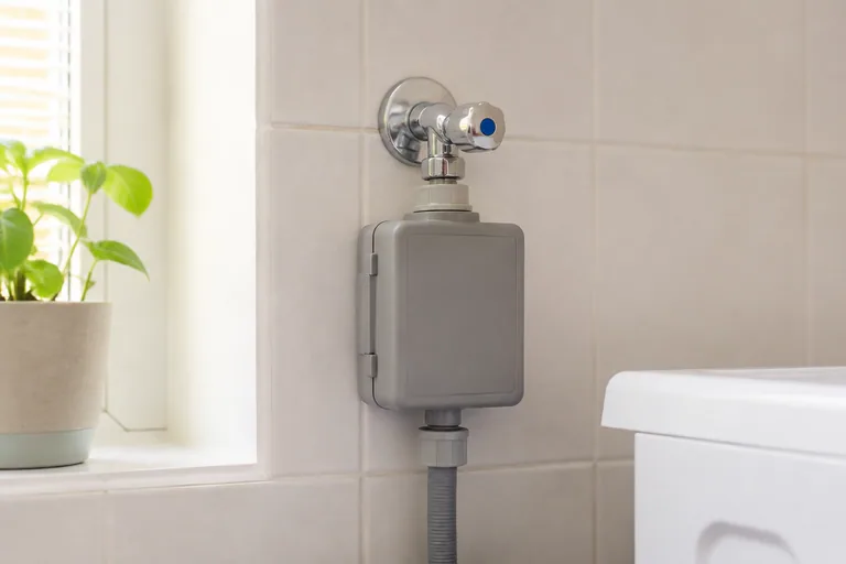 Waterslot aan de toevoerslang bij een wasmachinekraan