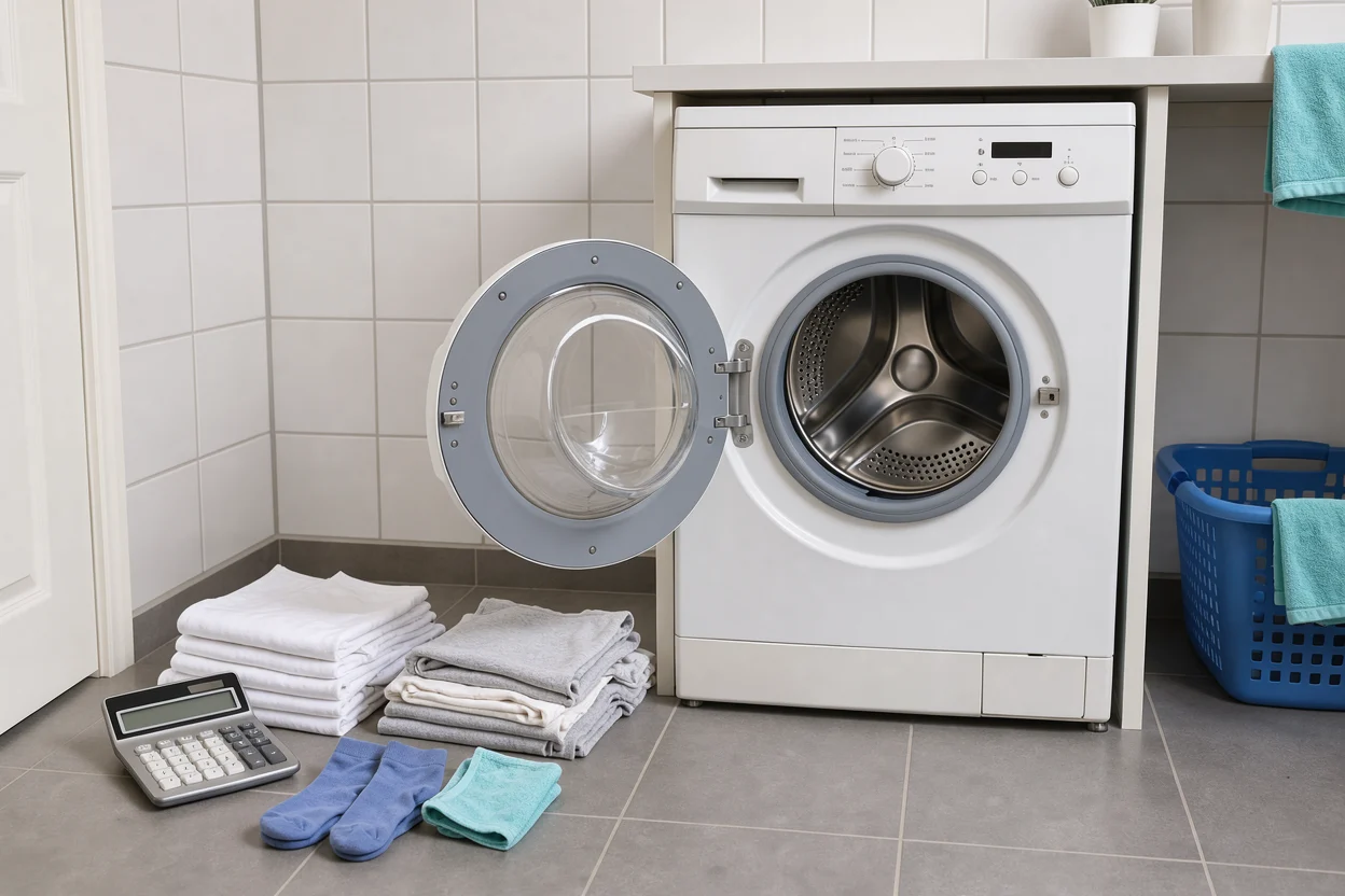 Rekenmachine naast een wasmachine
