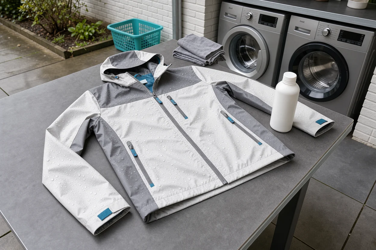 Waterdruppels op een outdoorjas
