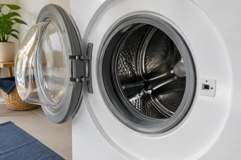 Kleine hoeveelheid water onder in een open wastrommel