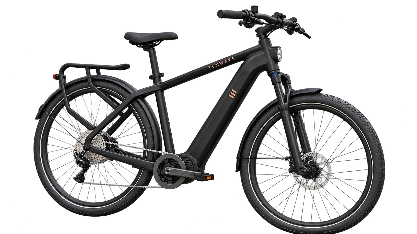 Vrijstaande zwarte Tenways AGO X elektrische trekkingfiets