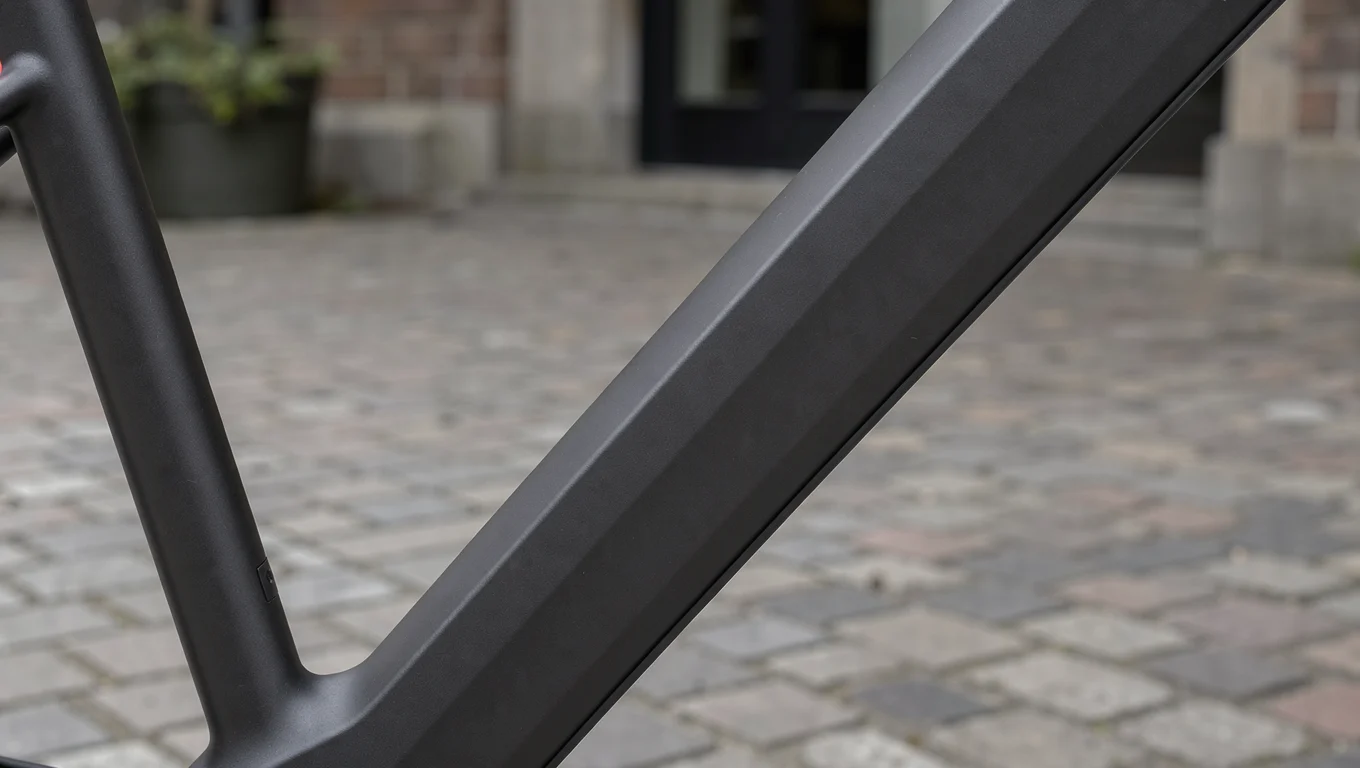 Close-up van de uitneembare accu in het frame van de Tenways CGO009