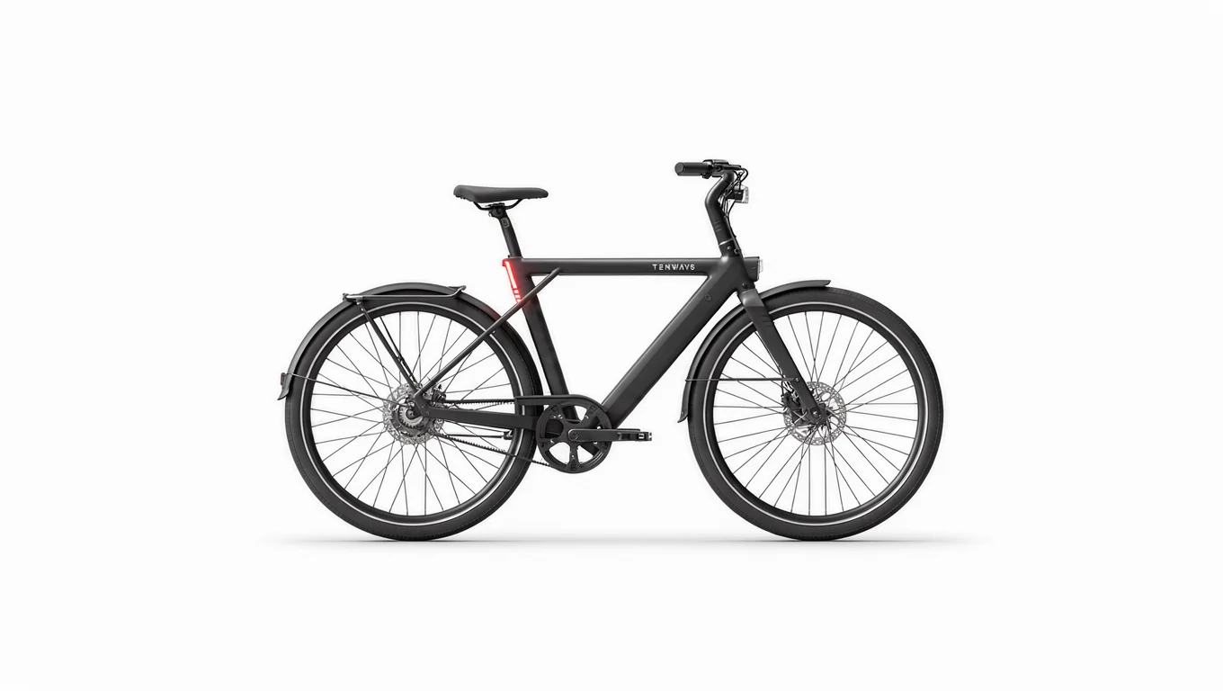 Vrijstaande zwarte Tenways CGO009 elektrische stadsfiets