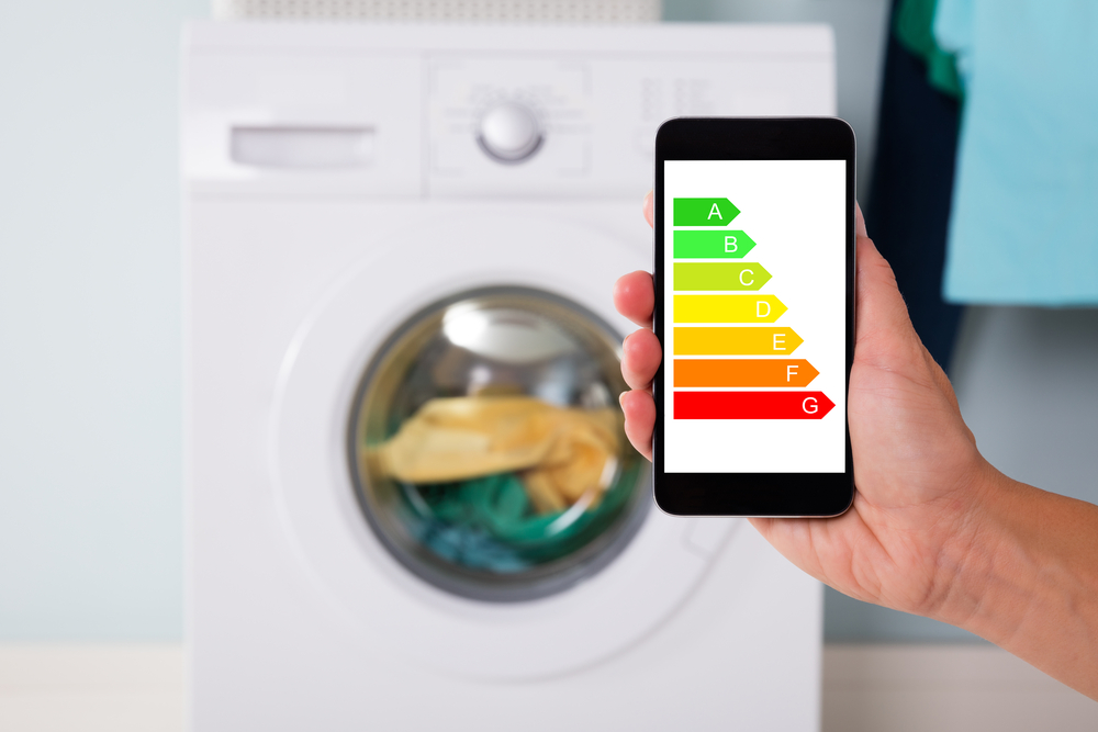 Energy consumption washing machine energy label and washing machine 1
